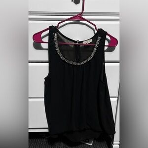 Socialite Black Sleeveless High-Low Top with Silver Rhinestones & Beads size S/M